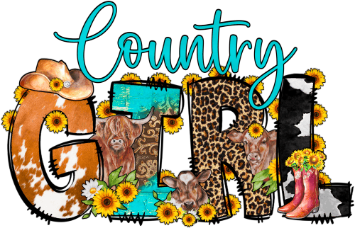 (s036-4A) Country Girl Sunflowers Cow Cowgirl Hat Boots