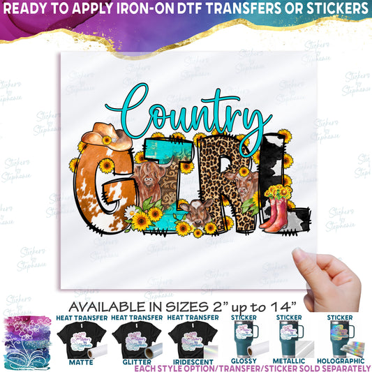 (s036-4A) Country Girl, Western Girl, Sunflowers Cow Cowgirl Hat Boots