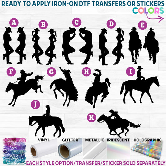 (s036-1) Western Cowboy Cowgirl Rodeo Printed Heat Transfer or Sticker