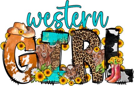 (s036-4B) Western Girl Sunflowers Cow Cowgirl Hat Boots