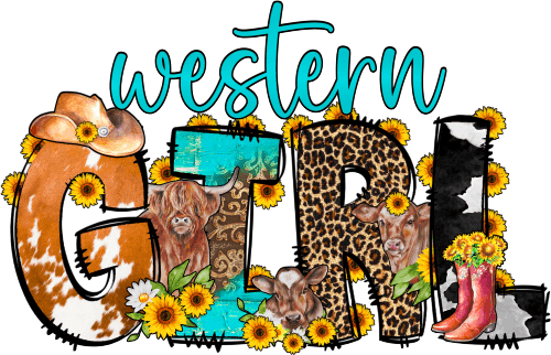 (s036-4B) Western Girl Sunflowers Cow Cowgirl Hat Boots