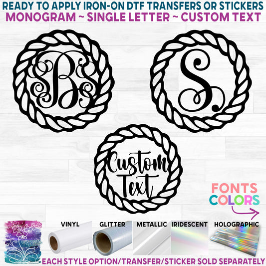 (s036-2A) Rope Monogram Western or Nautical Printed Heat Transfer or Sticker