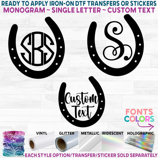 (s036-2B) Western Horseshoe Monogram Printed Heat Transfer or Sticker