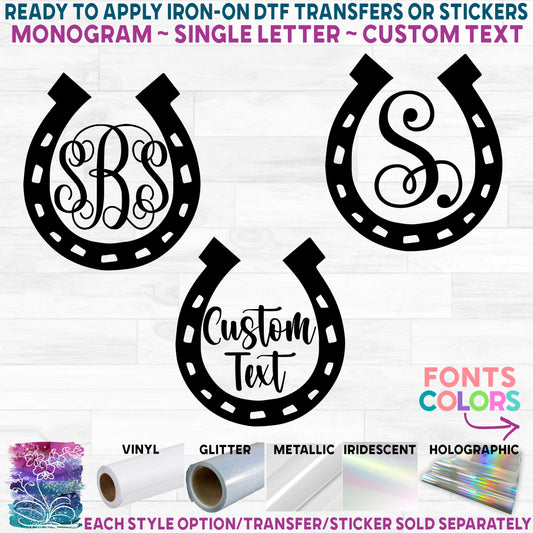 (s036-2K) Western Horseshoe Monogram Printed Heat Transfer or Sticker