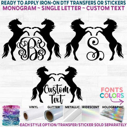 (s036-2N) Horse Monogram Printed Heat Transfer or Sticker