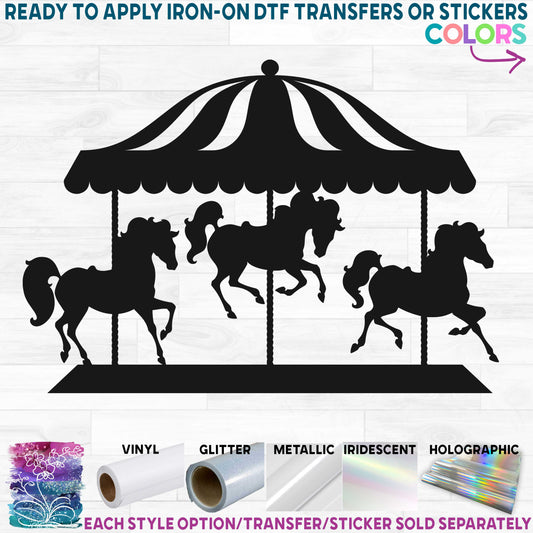 (s037-A) Carousel Merry-Go-Round Printed Heat Transfer or Sticker