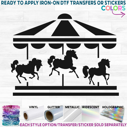 (s037-B) Carousel Merry-Go-Round Printed Heat Transfer or Sticker