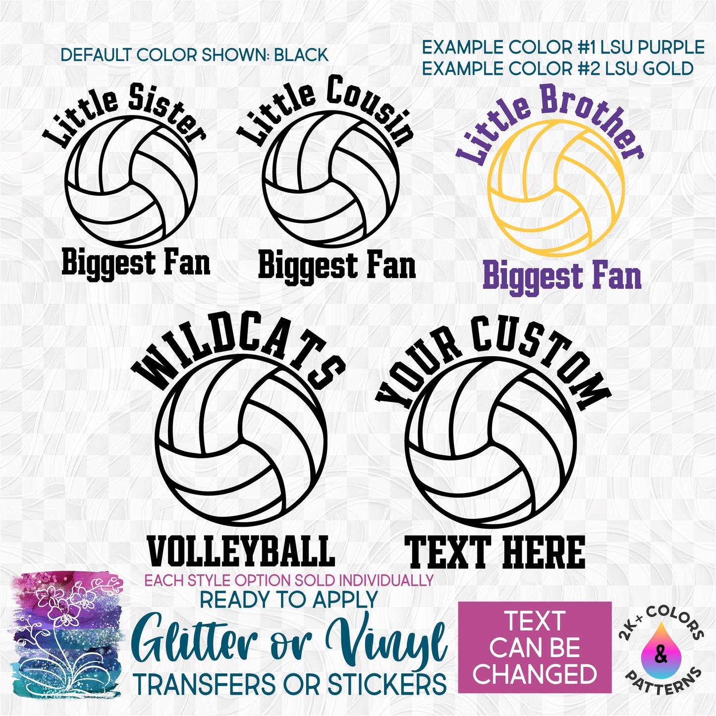 (s371-B5) Little Brother, Sister, Cousin Biggest Fan Volleyball Team Name or Custom Text Glitter or Vinyl Iron-On Transfer or Sticker