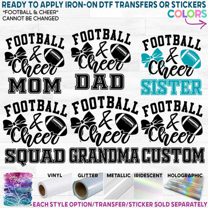 (s373) Football & Cheer Mom Family Squad Printed Heat Transfer or Sticker