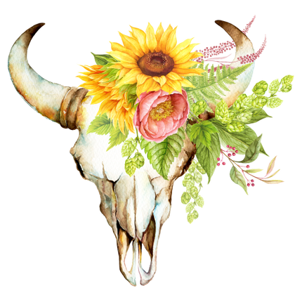 (s374-E) Cow Skull Sunflowers