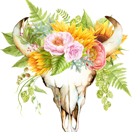 (s374-F) Cow Skull Sunflowers
