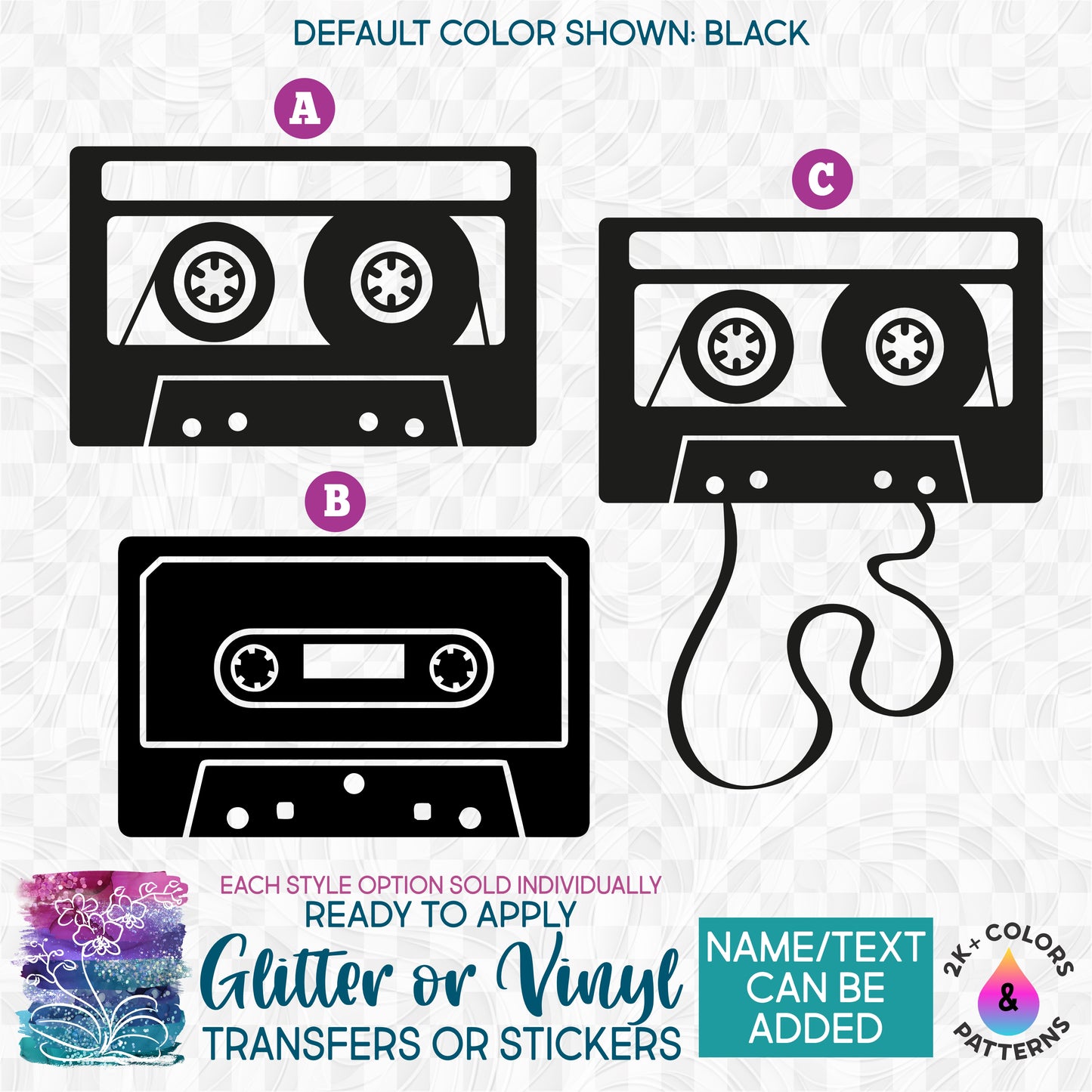 s375 Cassette Tape Tapes Silhouette Made-to-Order Iron-On Transfer or Sticker