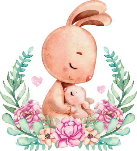 (s376-A) Mama & Baby Bunny Flowers