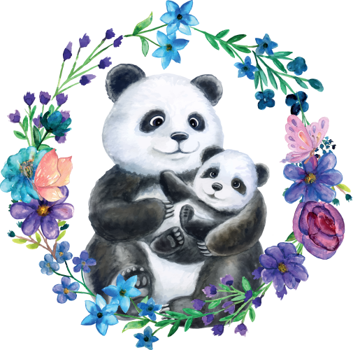 (s376-C) Giant Panda Mom & Baby Flower Wreath