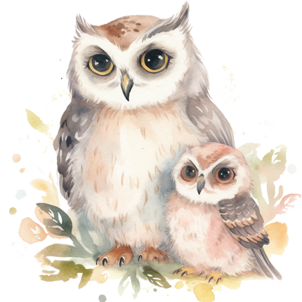 (s376-I) Mama & Baby Owls