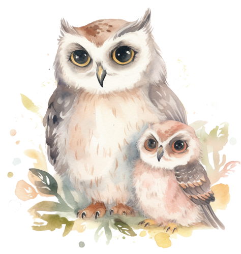 (s376-I) Mama & Baby Owls