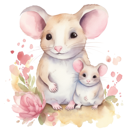 (s376-1O) Mama & Baby Mouse