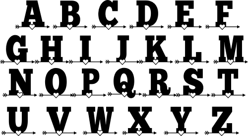 (s377-1) Block Heart Arrow All Letters A-Z