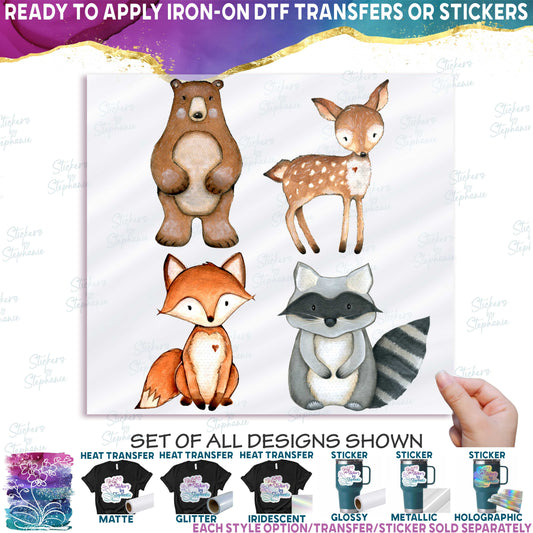 (s379-G1) Set of 4 Forest Animals Bear Deer Fox Racoon