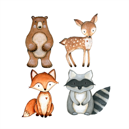 (s379-G1) Set of 4 Forest Animals Bear Deer Fox Racoon