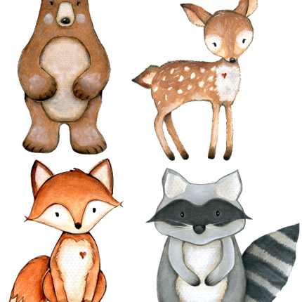 (s379-G1) Set of 4 Forest Animals Bear Deer Fox Racoon