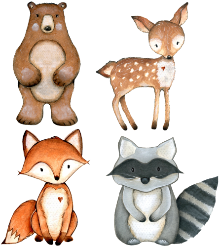 (s379-G1) Set of 4 Forest Animals Bear Deer Fox Racoon