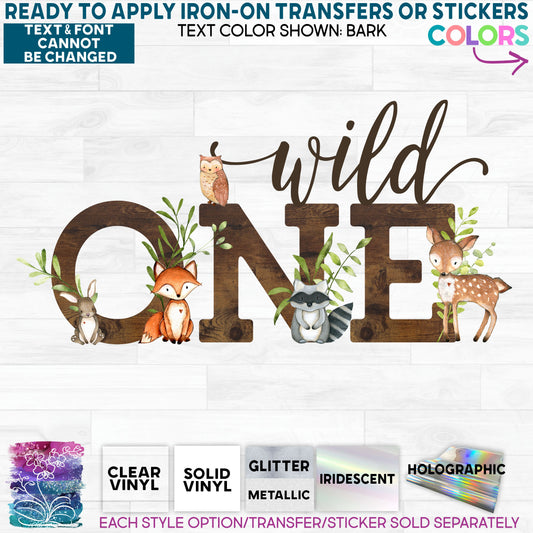 (s379-3) Wild One Baby Forest Animals Glitter or Vinyl Iron-On Transfer or Sticker