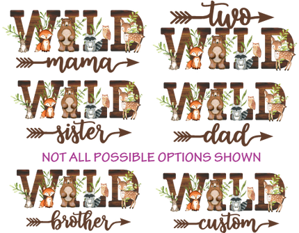 (s379-4) Wild One Baby Forest Animals Family Custom Text