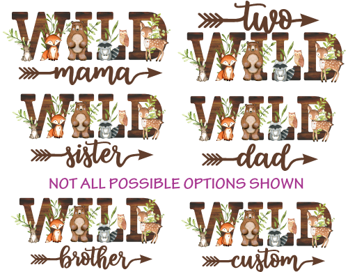 (s379-4) Wild One Baby Forest Animals Family Custom Text