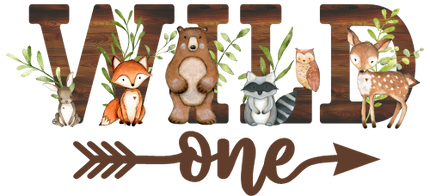 (s379-4) Wild One Baby Forest Animals Family Custom Text