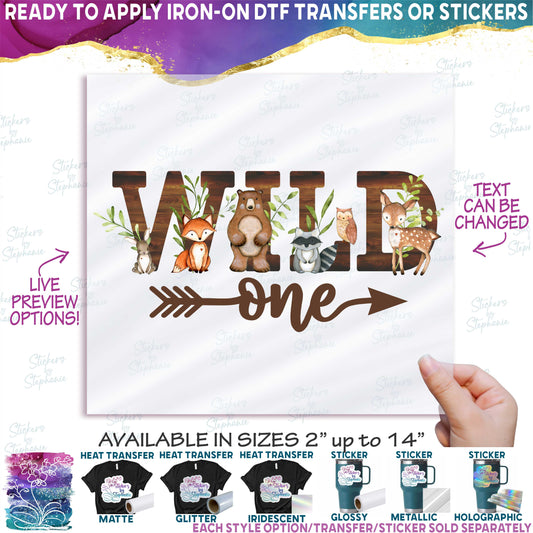 (s379-4) Wild One Baby Forest Animals Family Custom Text