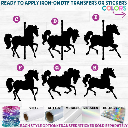 (s037) Carousel Merry-Go-Round Horses Printed Heat Transfer or Sticker