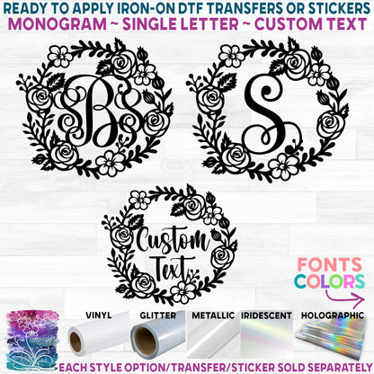 (s038-2B) Rose Roses Flower Monogram Custom Text