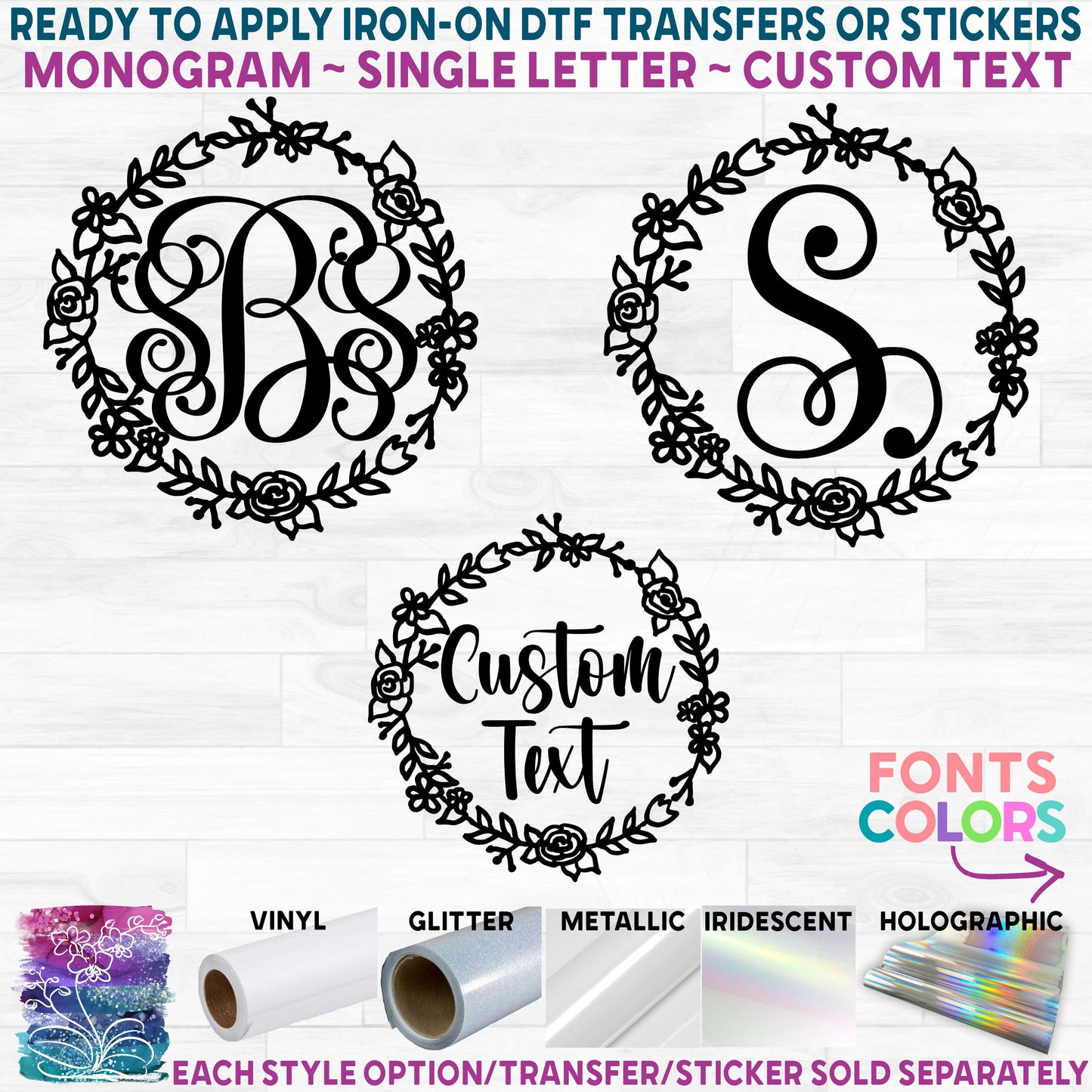 (s038-2E) Rose Roses Flower Monogram Custom Text