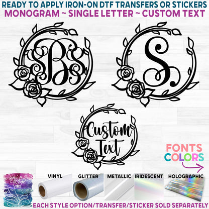 (s038-2K) Rose Roses Flower Monogram Custom Text