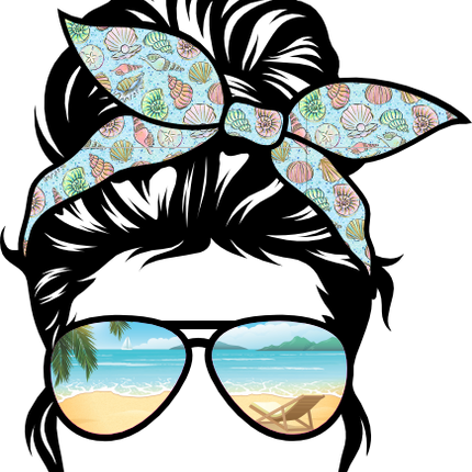 (382-Beach-A) Messy Bun Hair Mom Beach View Sunglasses