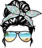 (382-Beach) Messy Bun Hair Mom Girl Dad Boy Baby Beach View Sunglasses