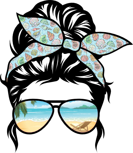 (s382-Beach-A) Messy Bun Hair Mom Girl Beach View Sunglasses