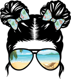 (382-Beach) Messy Bun Hair Mom Girl Dad Boy Baby Beach View Sunglasses