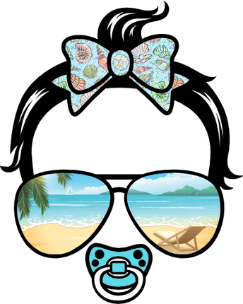 (382-Beach-C) Messy Bun Hair Baby Girl Beach View Sunglasses