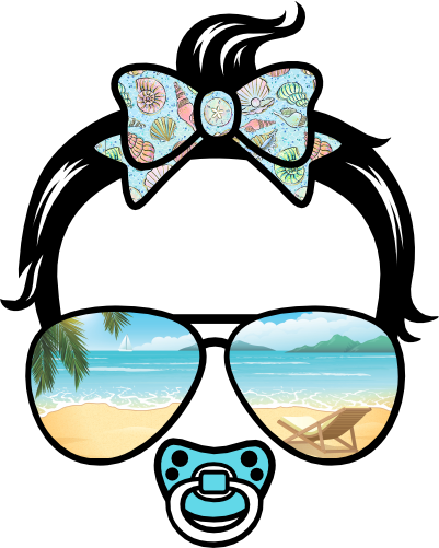 (382-Beach-C) Messy Bun Hair Baby Girl Beach View Sunglasses