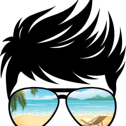 (382-Beach-E) Messy Bun Hair Boy Beach View Sunglasses