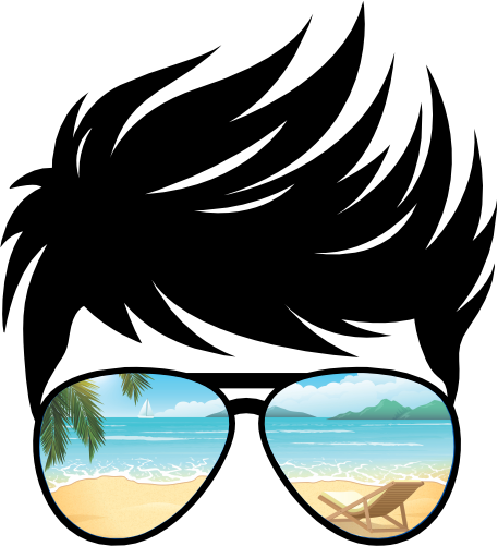 (382-Beach-E) Messy Bun Hair Boy Beach View Sunglasses