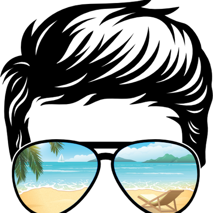 (382-Beach-F) Messy Bun Hair Boy Beach View Sunglasses