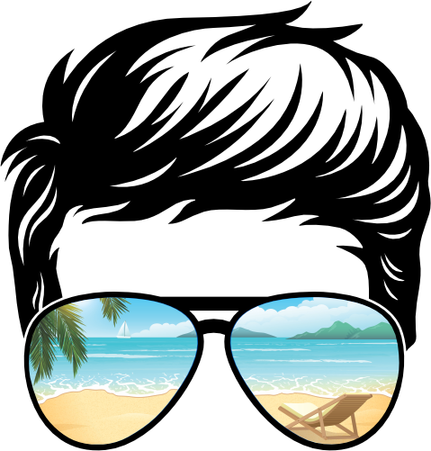 (382-Beach-F) Messy Bun Hair Boy Beach View Sunglasses
