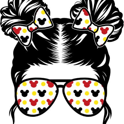 (382-Disney-B) Messy Bun Hair Girl Mickey Mouse Sunglasses