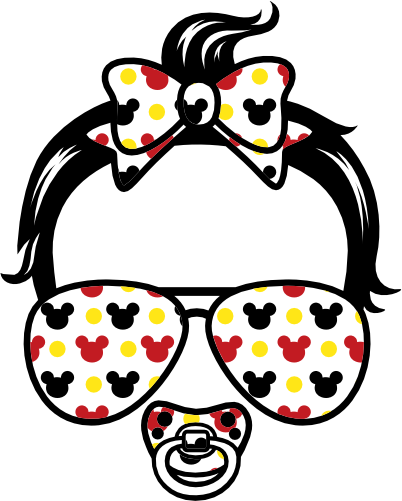 (382-Disney-C) Messy Bun Hair Baby Girl Mickey Mouse Sunglasses