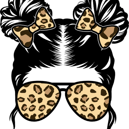 (382-P4011-B) Messy Bun Hair Girl Leopard Print Sunglasses