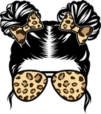 (382-P4011) Messy Bun Hair Mom Girl Dad Boy Baby Leopard Print Sunglasses