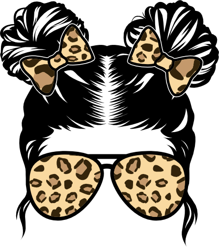 (382-P4011) Messy Bun Hair Mom Girl Dad Boy Baby Leopard Print Sunglasses